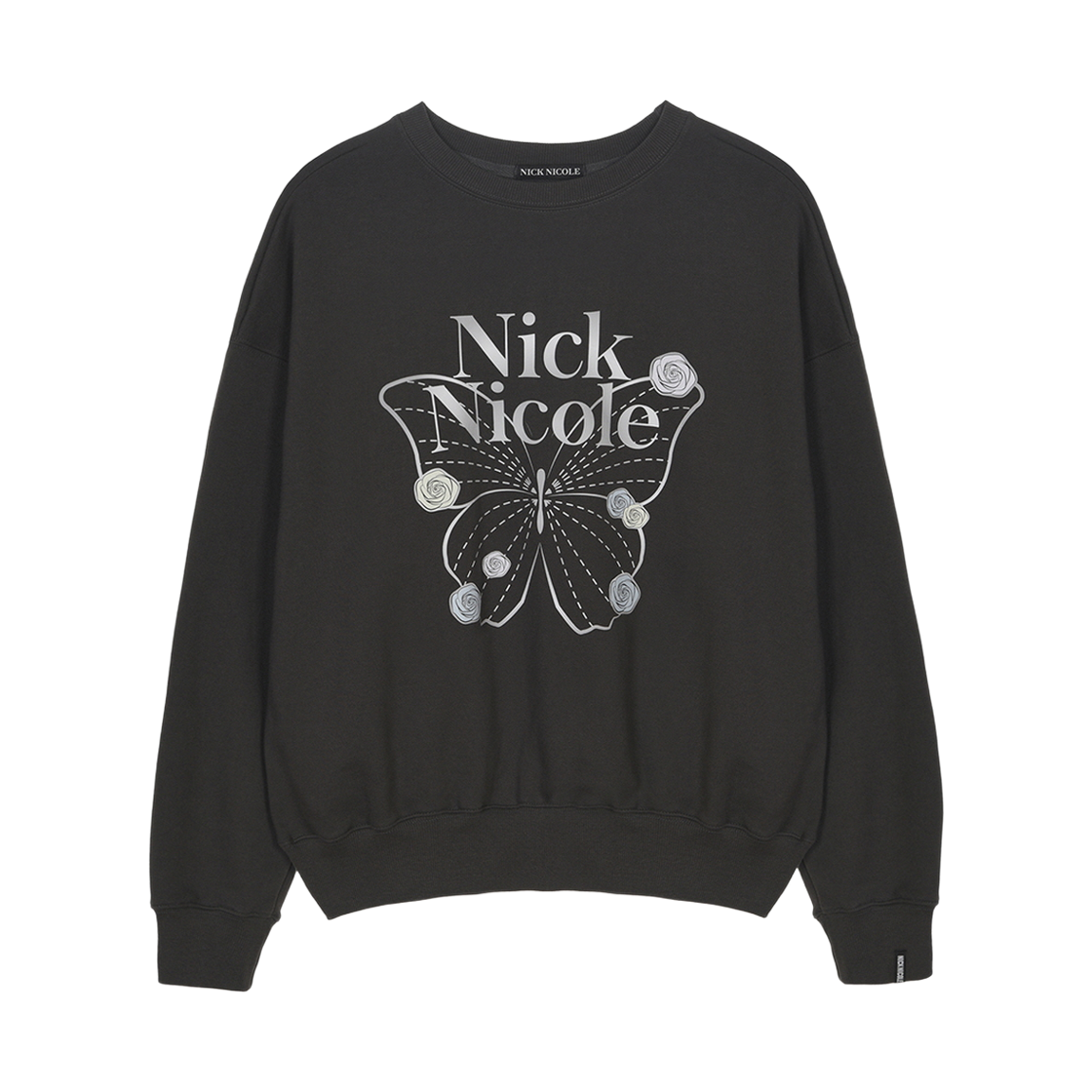 닉앤니콜 버터플라이 로즈 시그니처 스웨트셔츠 차콜 실버(NICK&NICOLE Butterfly Rose Signature Sweatshirt Charcoal Silver)