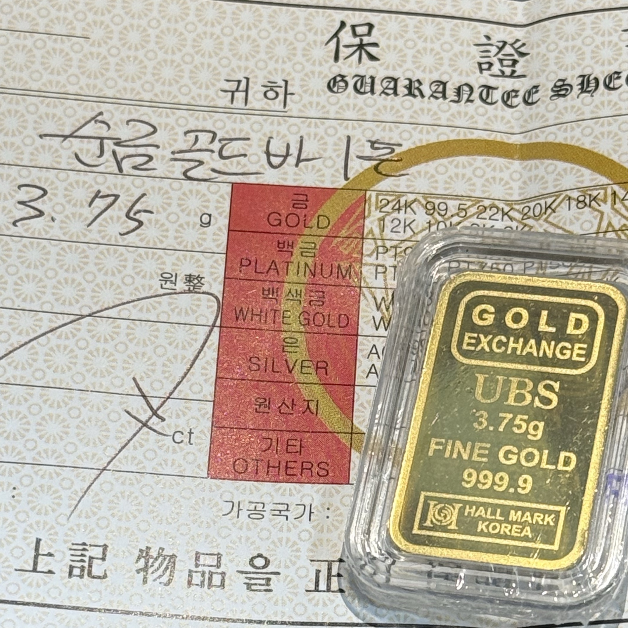 Gold The Three Major Hallmarks Gold Bar 3.75g (Random Design) 착용 스타일