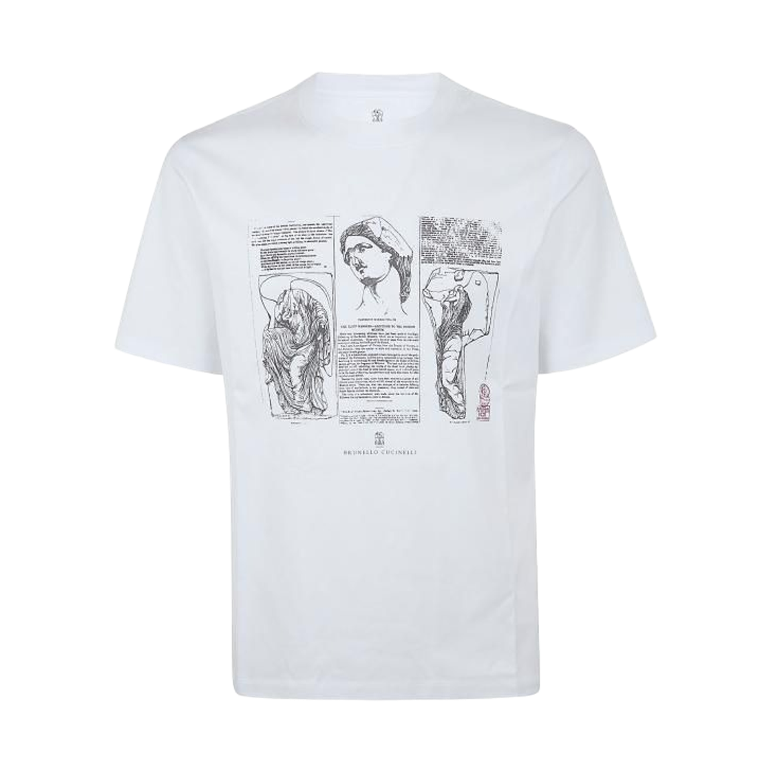 M0B138517-CFC06 Brunello Cucinelli Cotton Jersey Crewneck T-Shirt with Print White