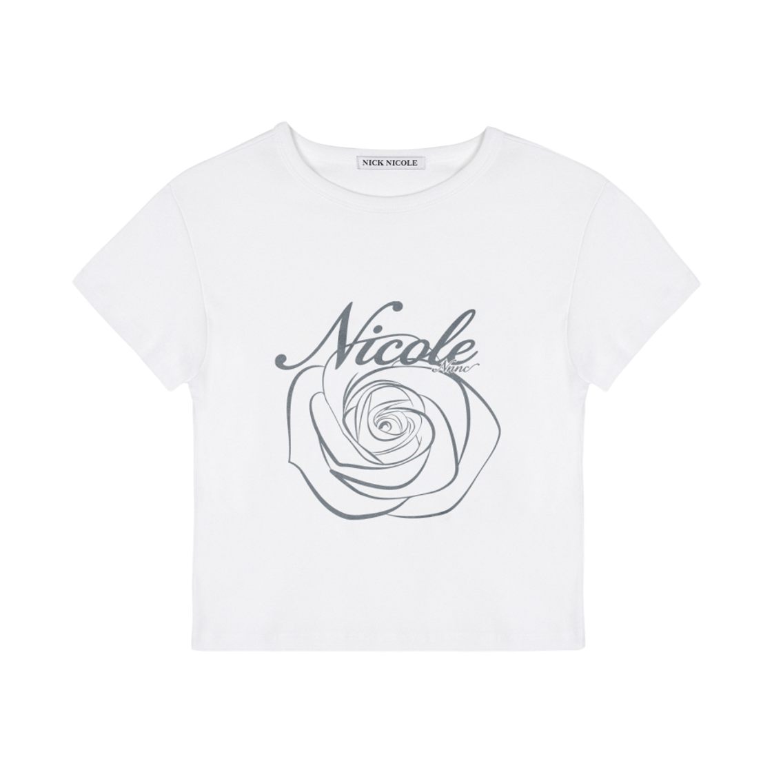 닉앤니콜 로즈 레터링 크롭 탑 화이트(NICK&NICOLE Rose Lettering Cropped Top White)
