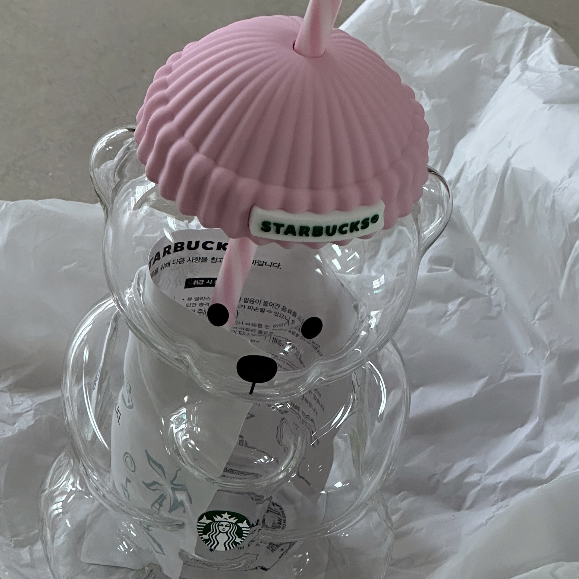 Starbucks BabyPink Bearista Glass Cold Cup 591ml 착용 스타일