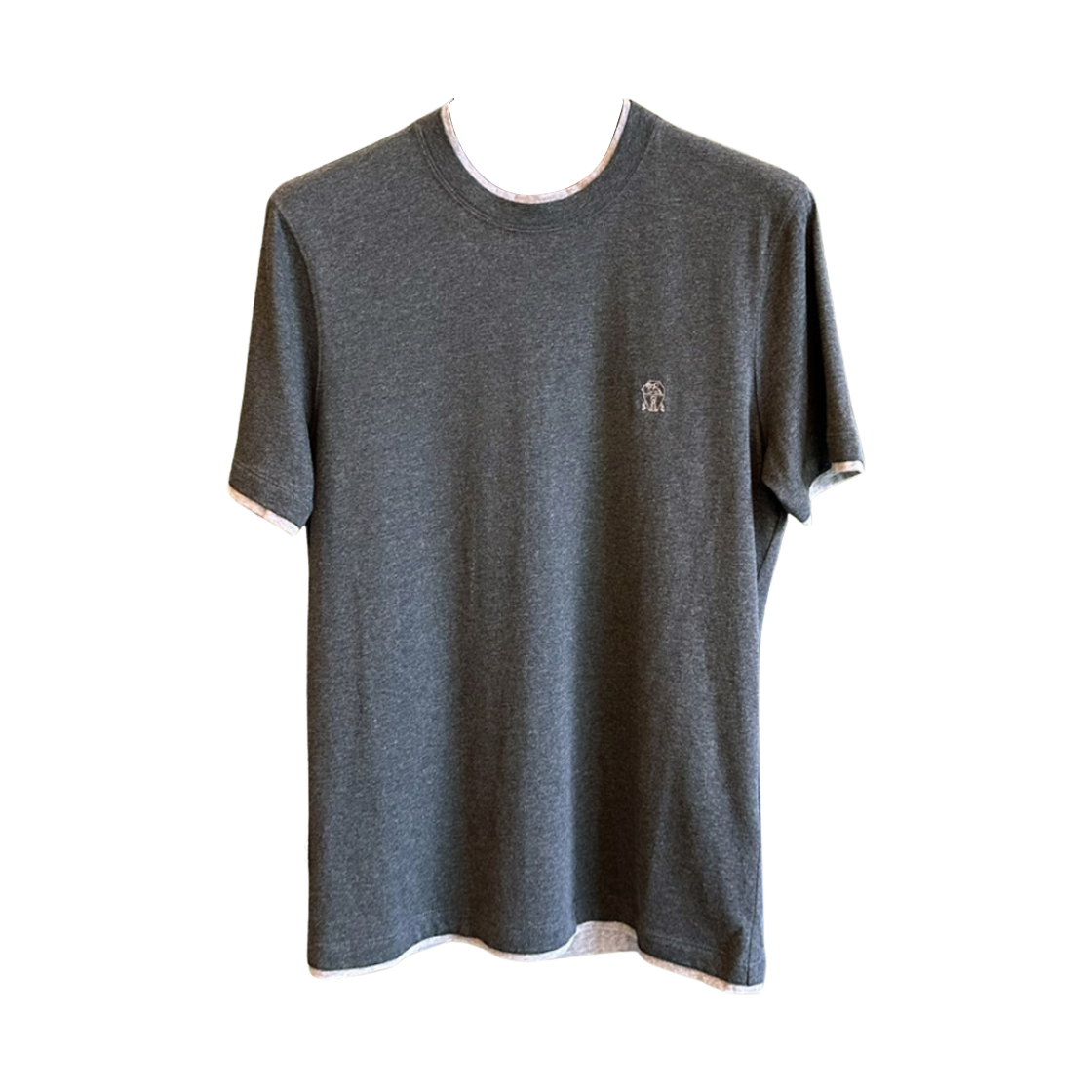 M0T617427G-CB509 Brunello Cucinelli Layered Logo T-Shirt Charcoal