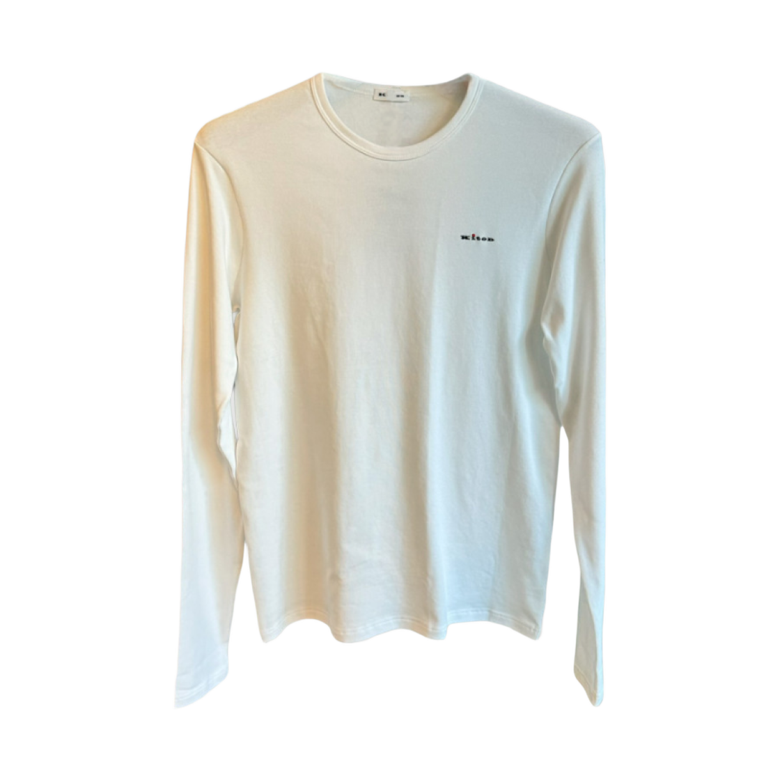 UNWM012K0228F06005 Kiton Logo Roundneck Long Sleeve T-Shirt White