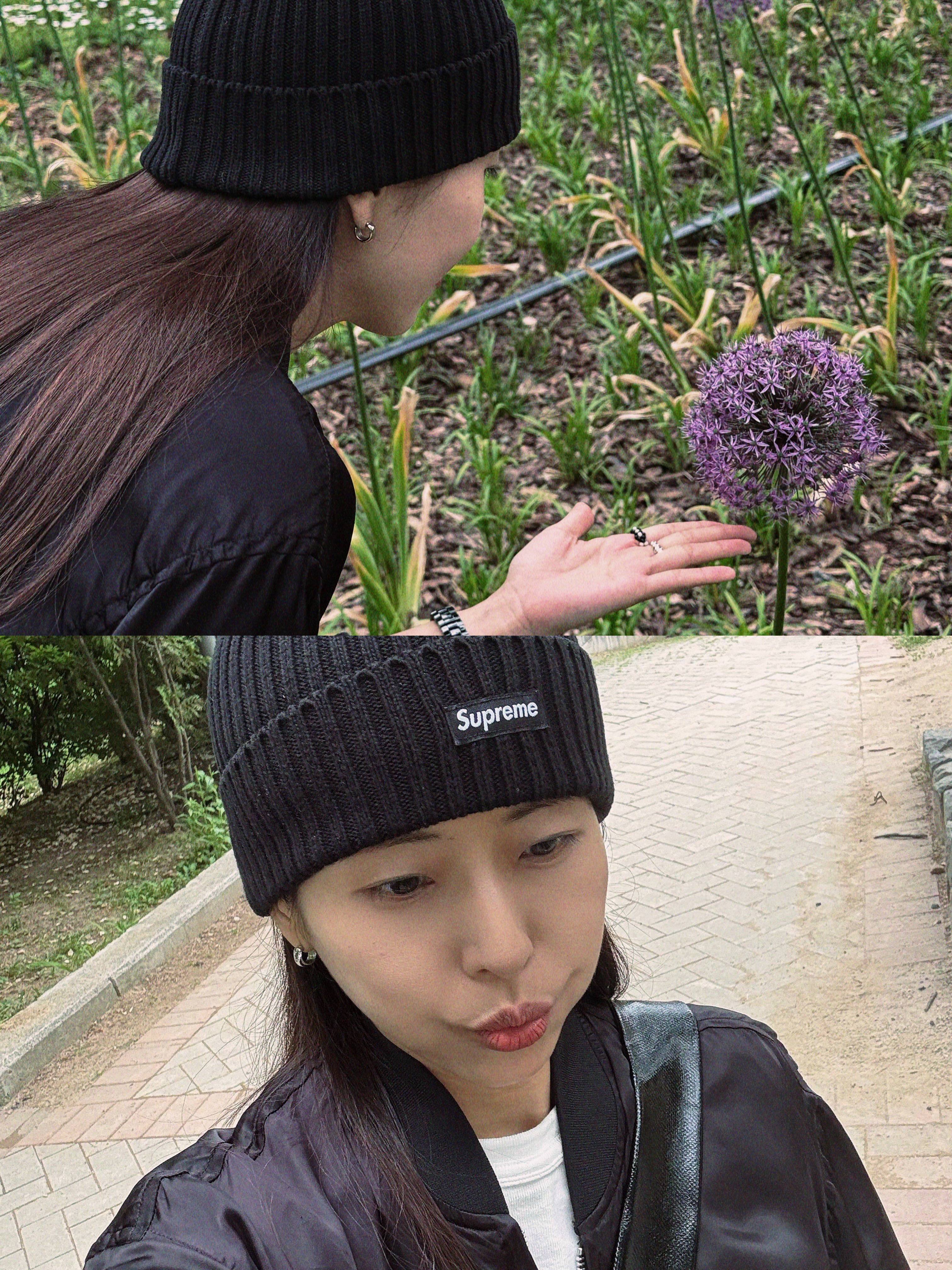 Supreme Overdyed Beanie Black, CDG '84-85 Staff Blouson Black 착용 스타일 - 1
