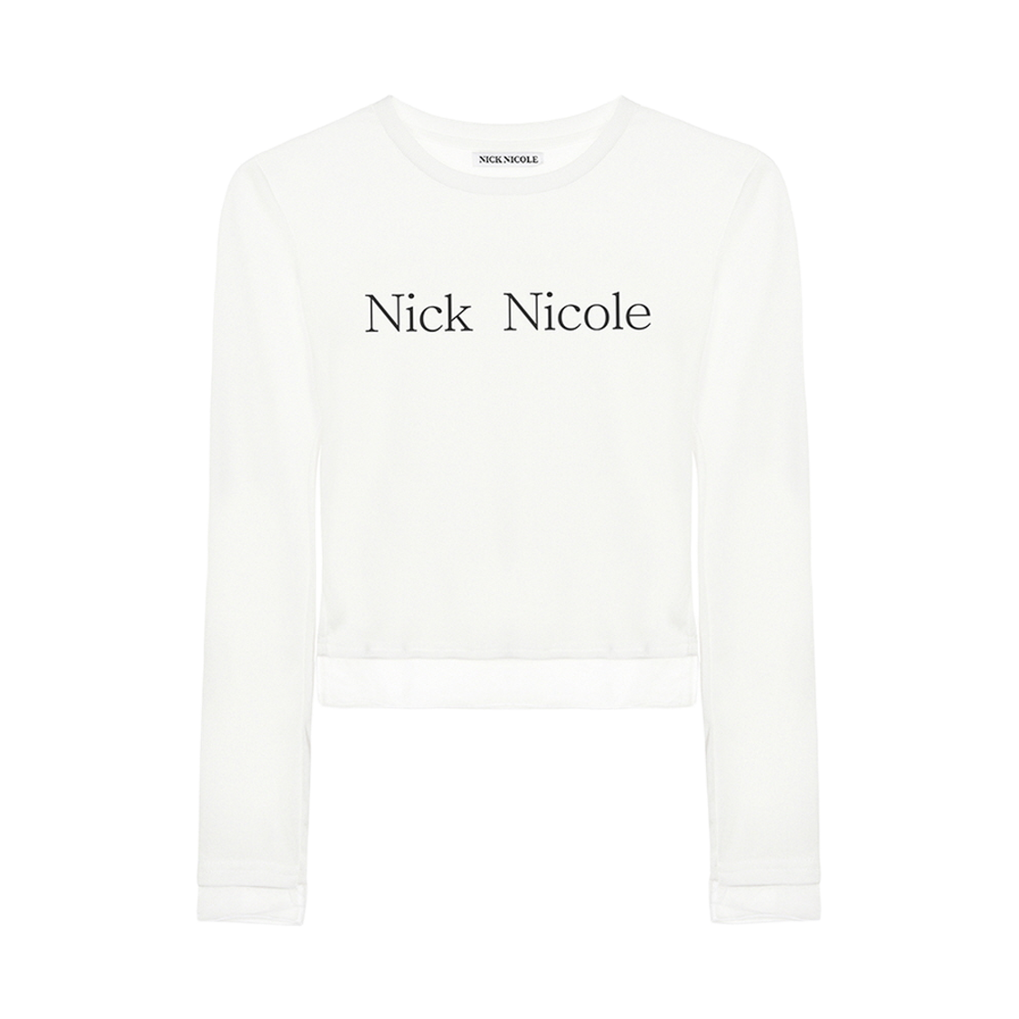 닉앤니콜 니콜 쉬어 레이어드 로고 슬리브 탑 아이보리(NICK&NICOLE Nicole Sheer Layered Logo Sleeve Top Ivory)