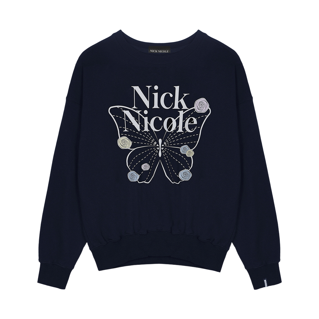 N_SS NICK&NICOLE Butterfly Rose Signature Sweatshirt Navy White