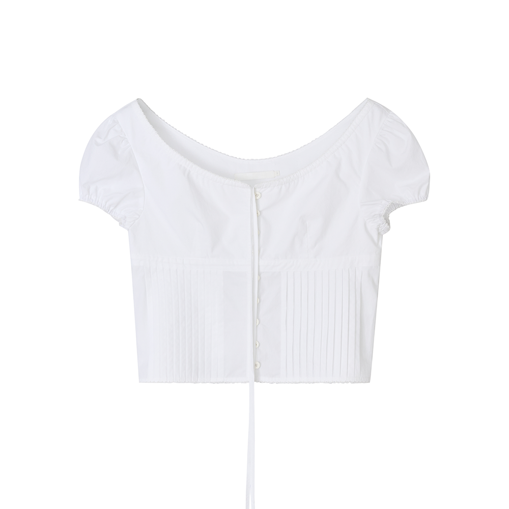 지비에이치 어패럴 핀턱 디테일 캡 슬리브 탑 / 화이트(GBH APPAREL Pintuck Detail Cab Sleeve Top / White)