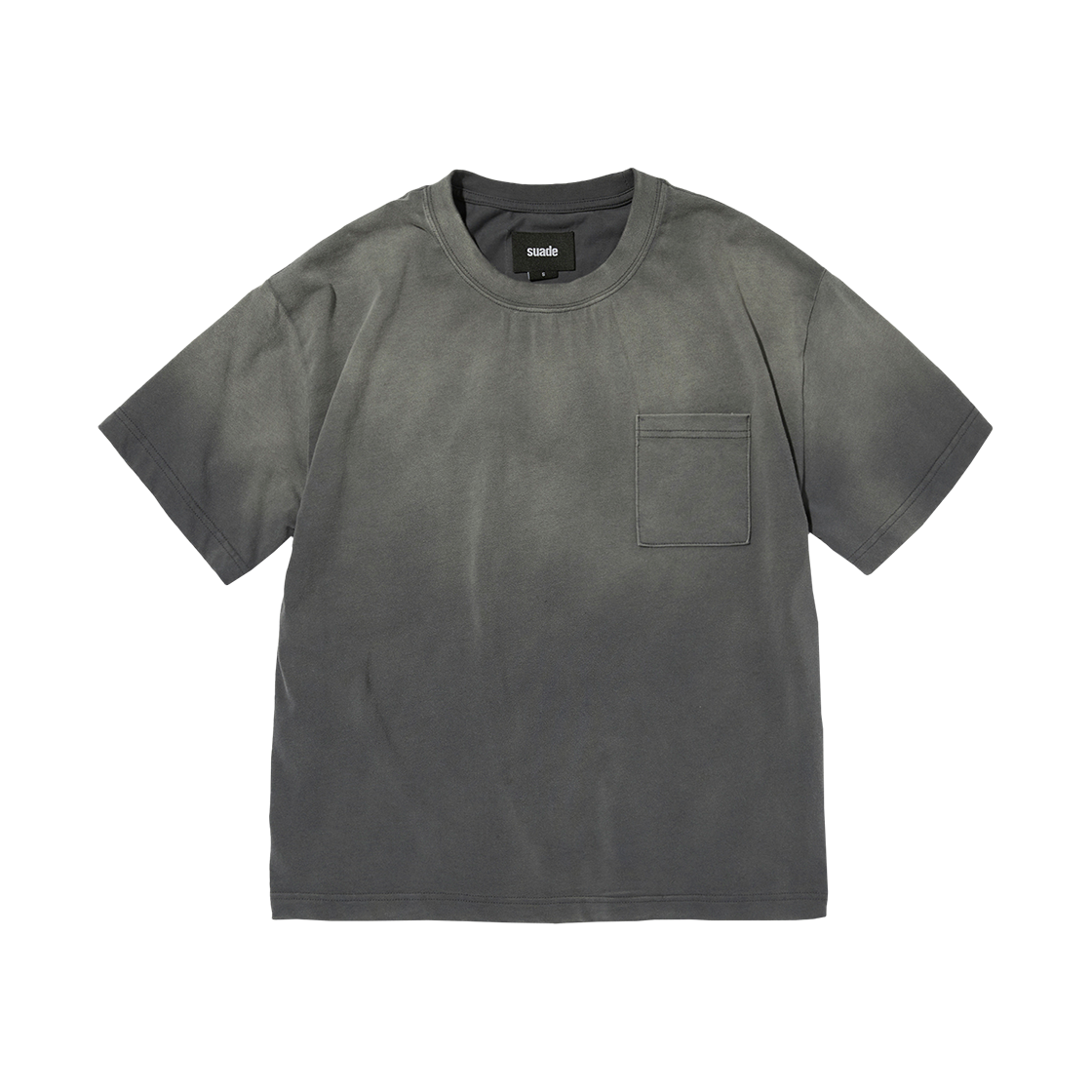 스웨이드 포켓 크롭 티 워싱 그레이(Suade Pocket Cropped Tee Washing Navy)