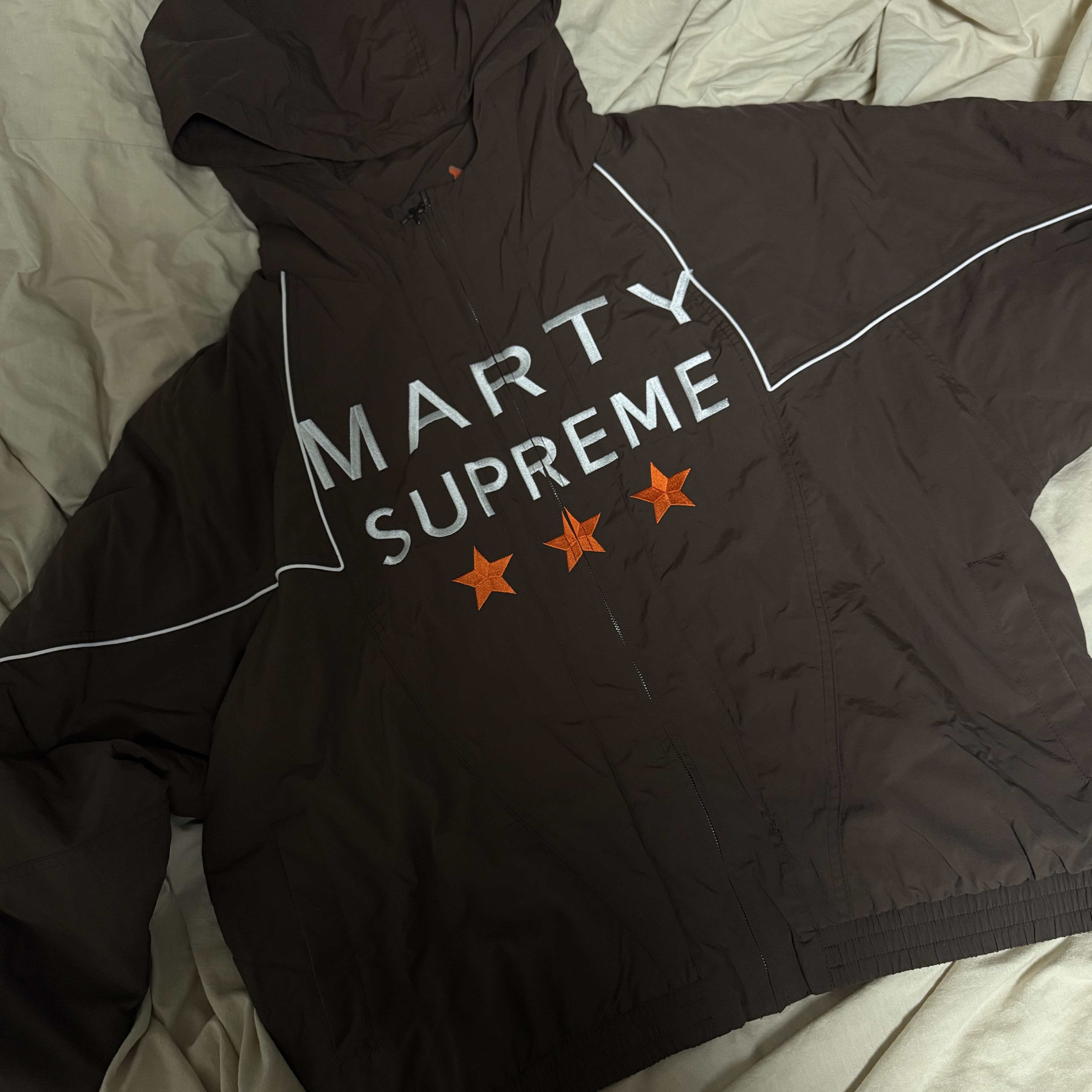Nahmias x Marty Supreme A24 Classic Warm Up Jacket Brown 착용 스타일