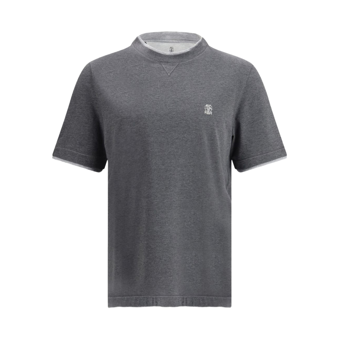 M0B137451G-CI900 Brunello Cucinelli Cotton Jersey Crewneck T-Shirt with Logo and Faux Layering Grey