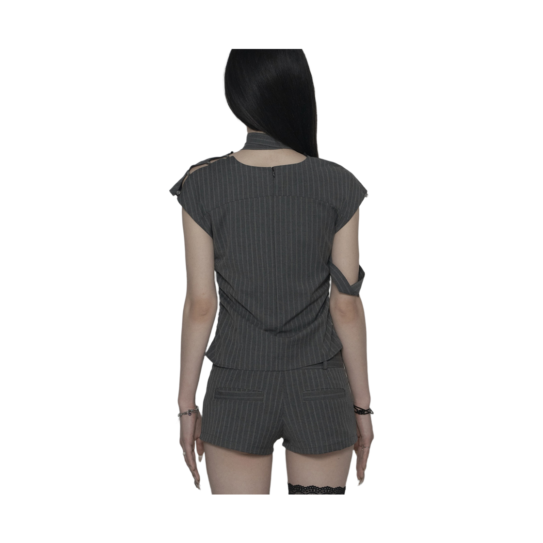 쇠아 스트라이프 슬릿 레이스 블라우스 그레이(SØAR Stripe Slit Race Blouse  Gray) - 5