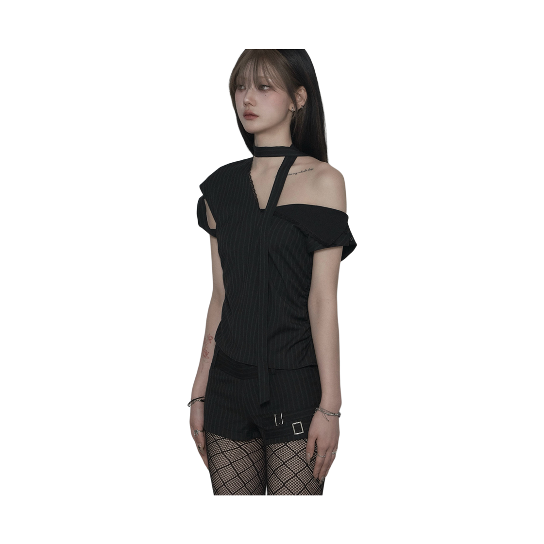 쇠아 스트라이프 슬릿 레이스 블라우스 블랙(SØAR Stripe Slit Race Blouse Black) - 4