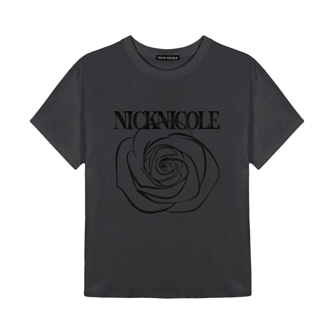 N_SS NICK&NICOLE Big Rose Sleeve Top Charcoal Black