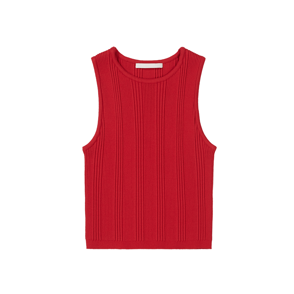 지비에이치 어패럴 리브드 슬림 슬리브리스 탑 / 레드(GBH APPAREL Ribbed Slim Sleeveless Top / Red)
