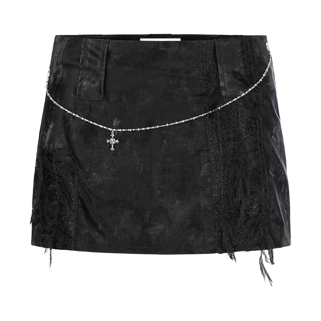 쇠아 레이스 레더 체인 숏 스커트 블랙(SØAR Lace Leather Chain Short Skirt Black) - 1
