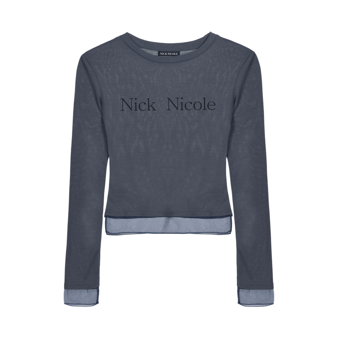 닉앤니콜 니콜 쉬어 레이어드 로고 슬리브 탑 네이비(NICK&NICOLE Nicole Sheer Layered Logo Sleeve Top Navy) - 1