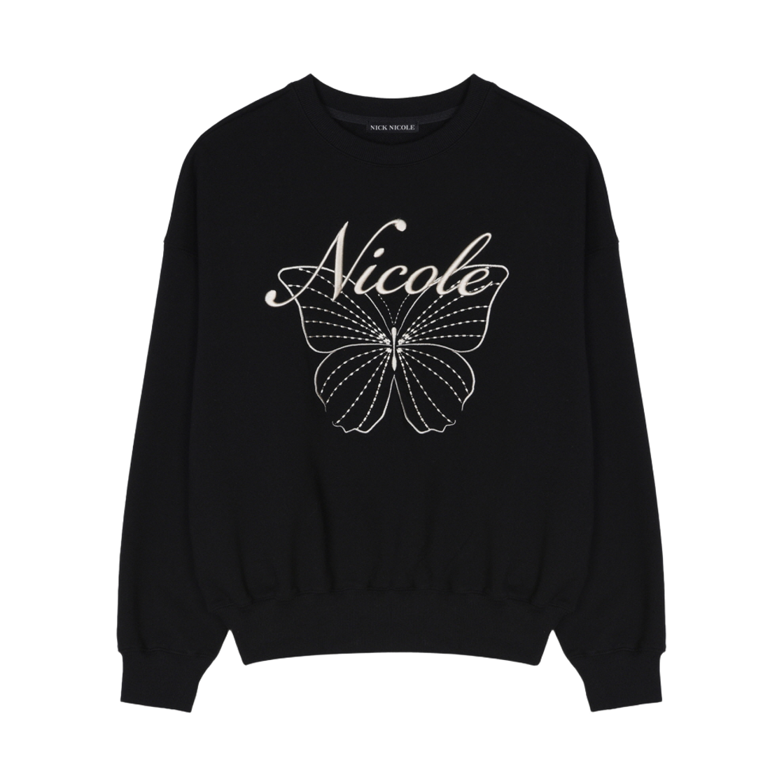 닉앤니콜 니콜 버터플라이 스웨트셔츠 블랙 크림(NICK&NICOLE Nicole Butterfly Sweatshirt Black Cream)