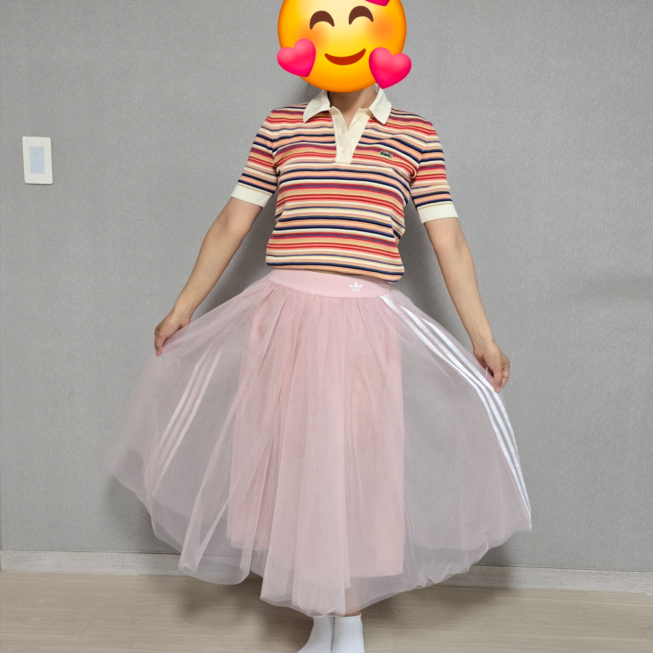 (W) Adidas Originals Tulle Skirt Sandy Pink - KR Sizing 착용 스타일