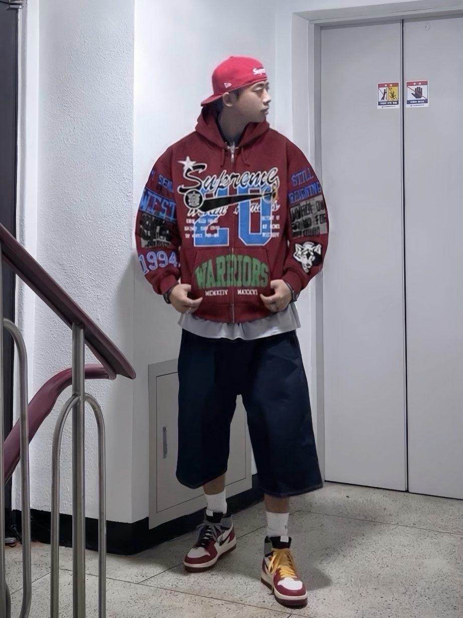 Supreme Reverse Box Logo New Era Red - 21SS, Supreme Warriors Applique Zip Up Hooded Sweatshirt Cardinal - 26SS 착용 스타일