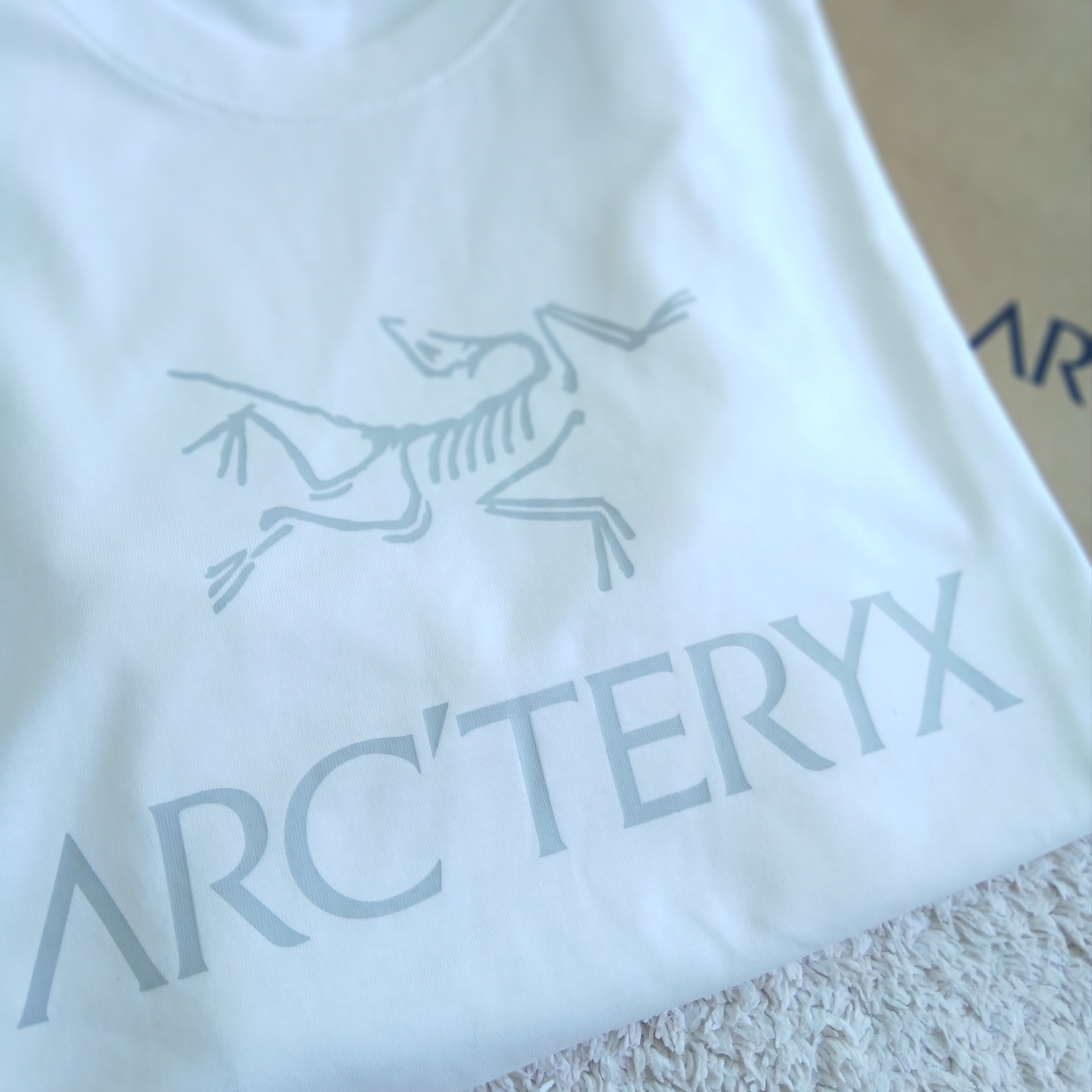 Arc'teryx Arc'word Logo SS T-Shirt White Light Solitude 착용 스타일 - 2