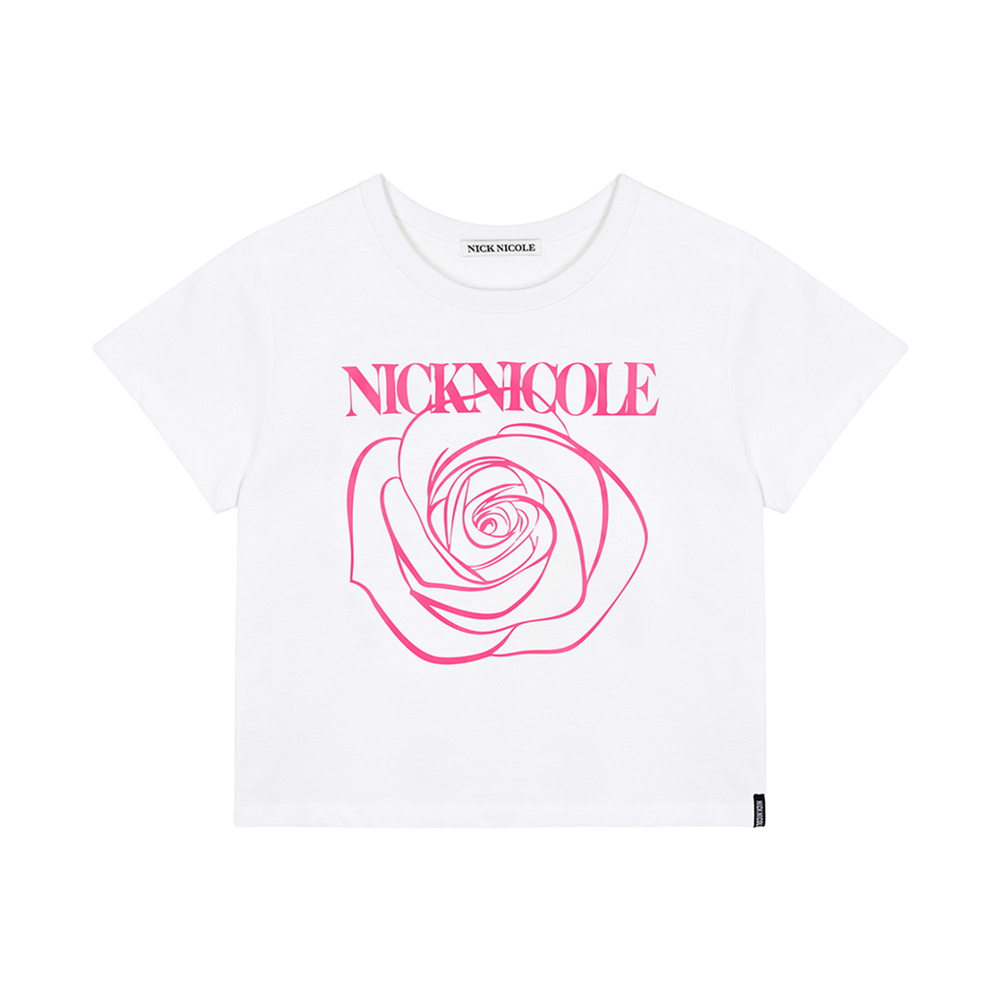 닉앤니콜 로즈 시그니처 크롭 탑 화이트 핑크(NICK&NICOLE Rose Signature Crop Top White Pink)