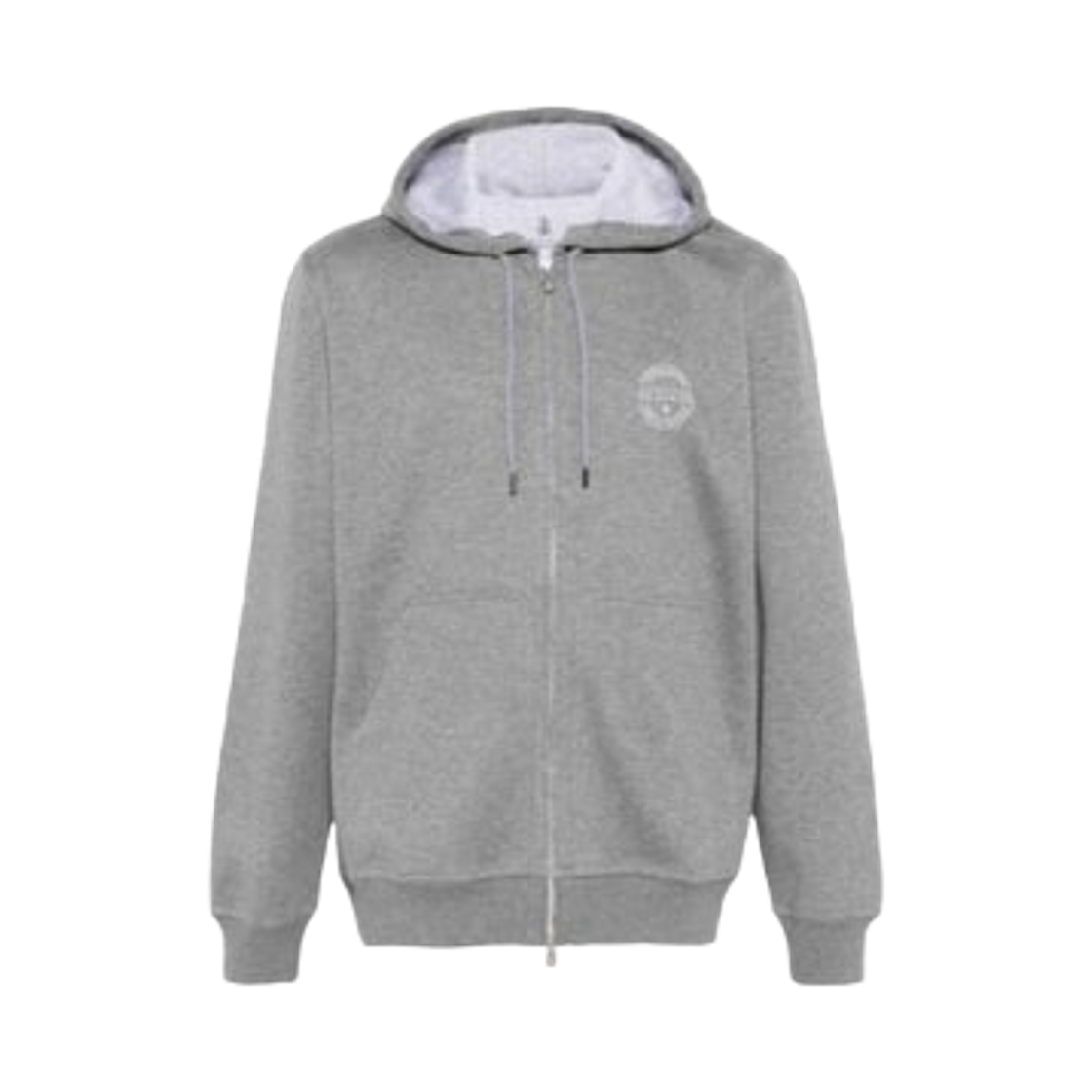 MM8319047G-CMV70 Brunello Cucinelli Cotton Hooded Zip-Up with Logo Print Grey