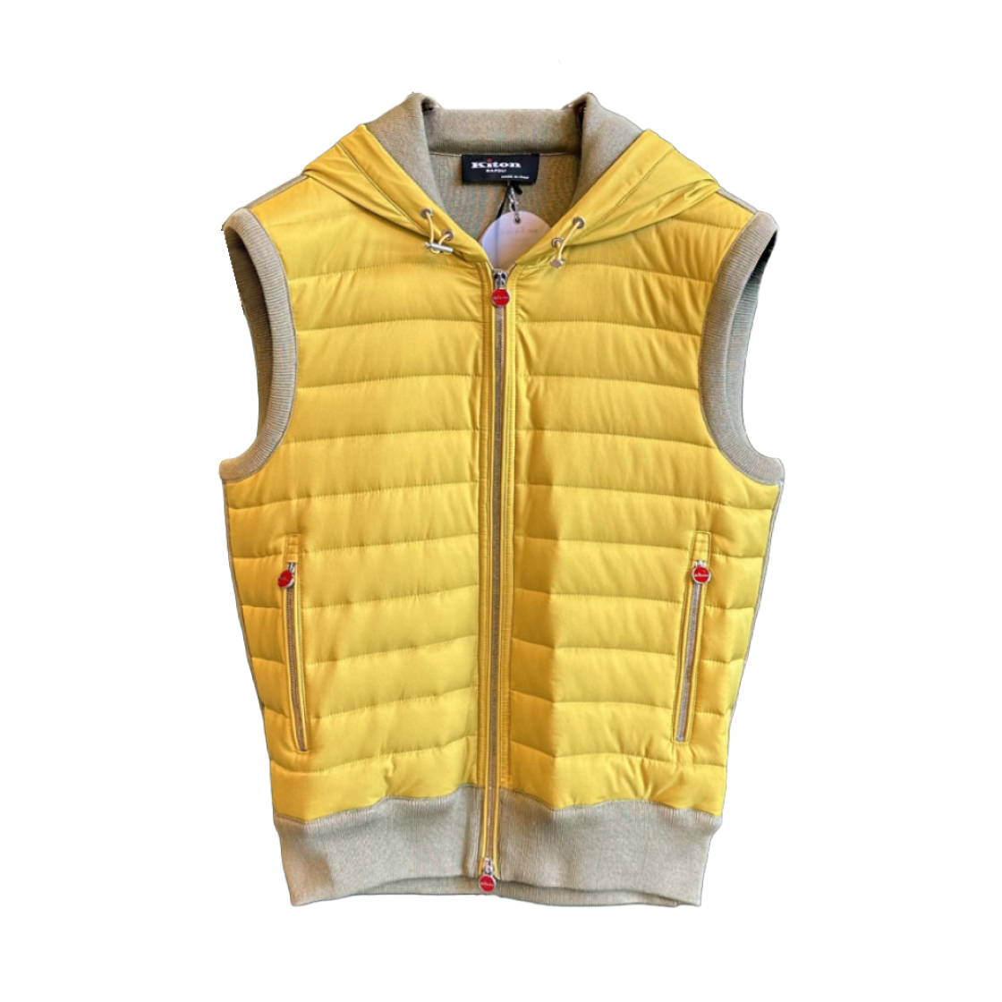 키톤 후드 집업 퀄팅 베스트 옐로우(Kiton Hoodie Zip Up Quilting Vest Yellow)