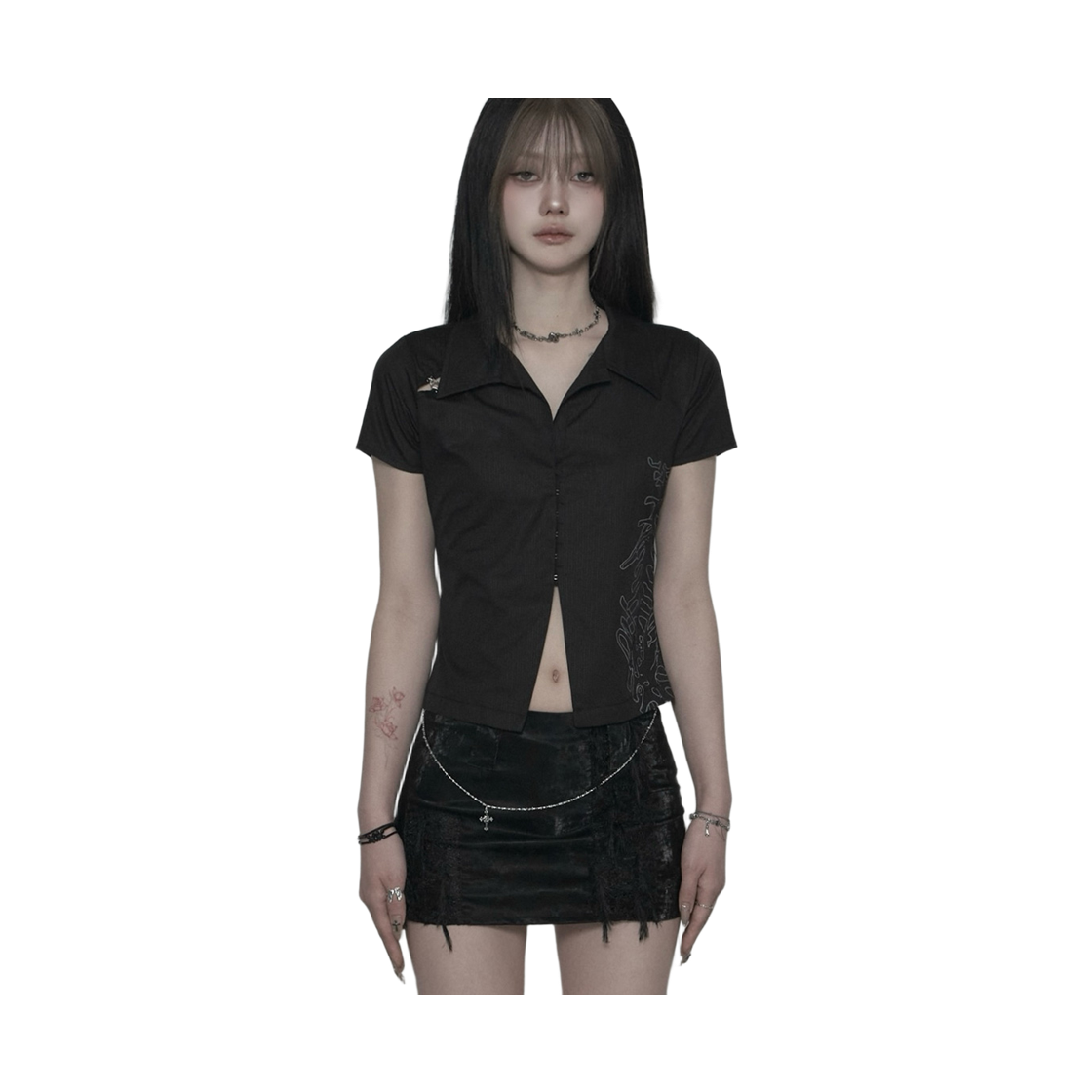 쇠아 본 후크 슬릿 셔츠 블랙(SØAR Born Hook-Slit Shirt Black) - 3