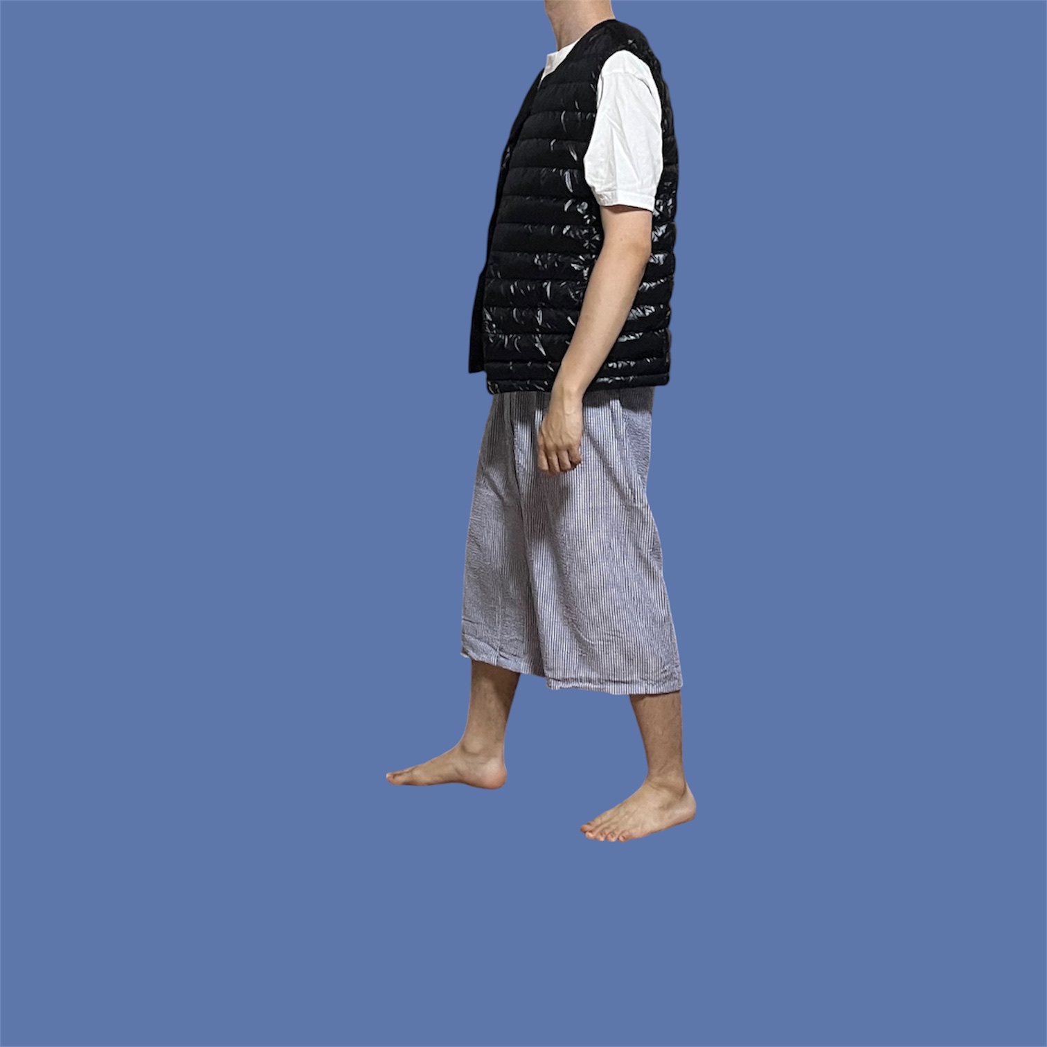 [3% 적립] AONE Unisex Seersucker 3/4 Pajama Pants Blue 착용 스타일