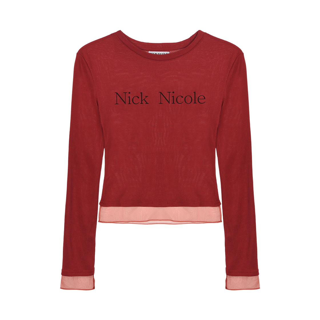 N_SS NICK&NICOLE Nicole Sheer Layered Logo Sleeve Top Red