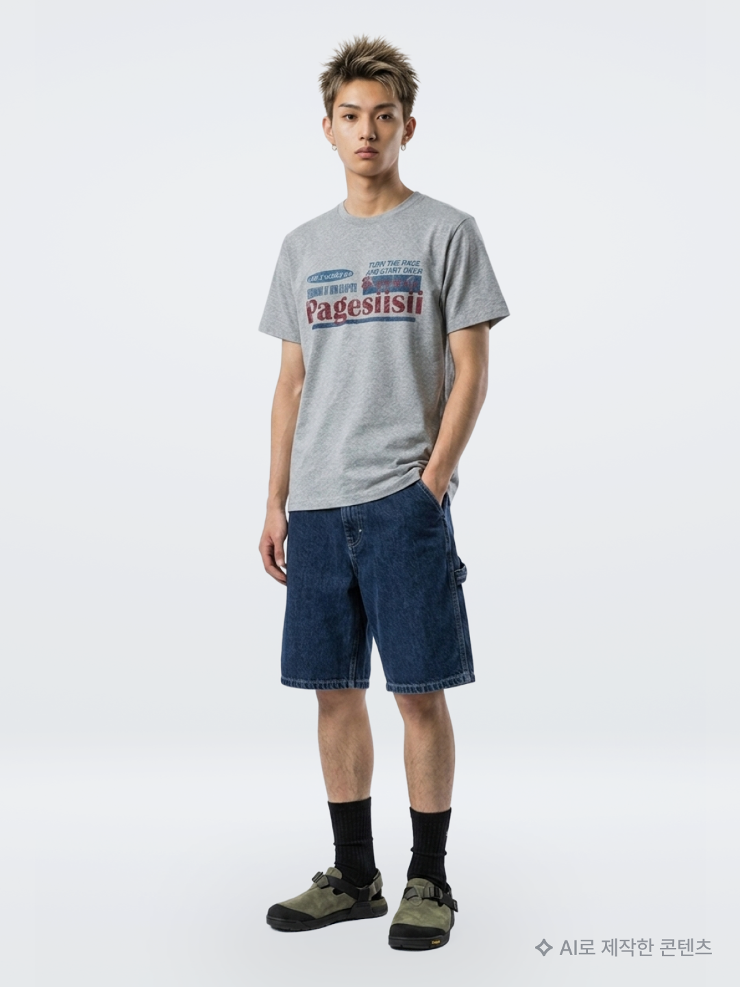 AMOU Molly Ringer T-Shirts Brown, Kapital Chino High-Waisted Baggy Pants Beige 착용 스타일 - 6