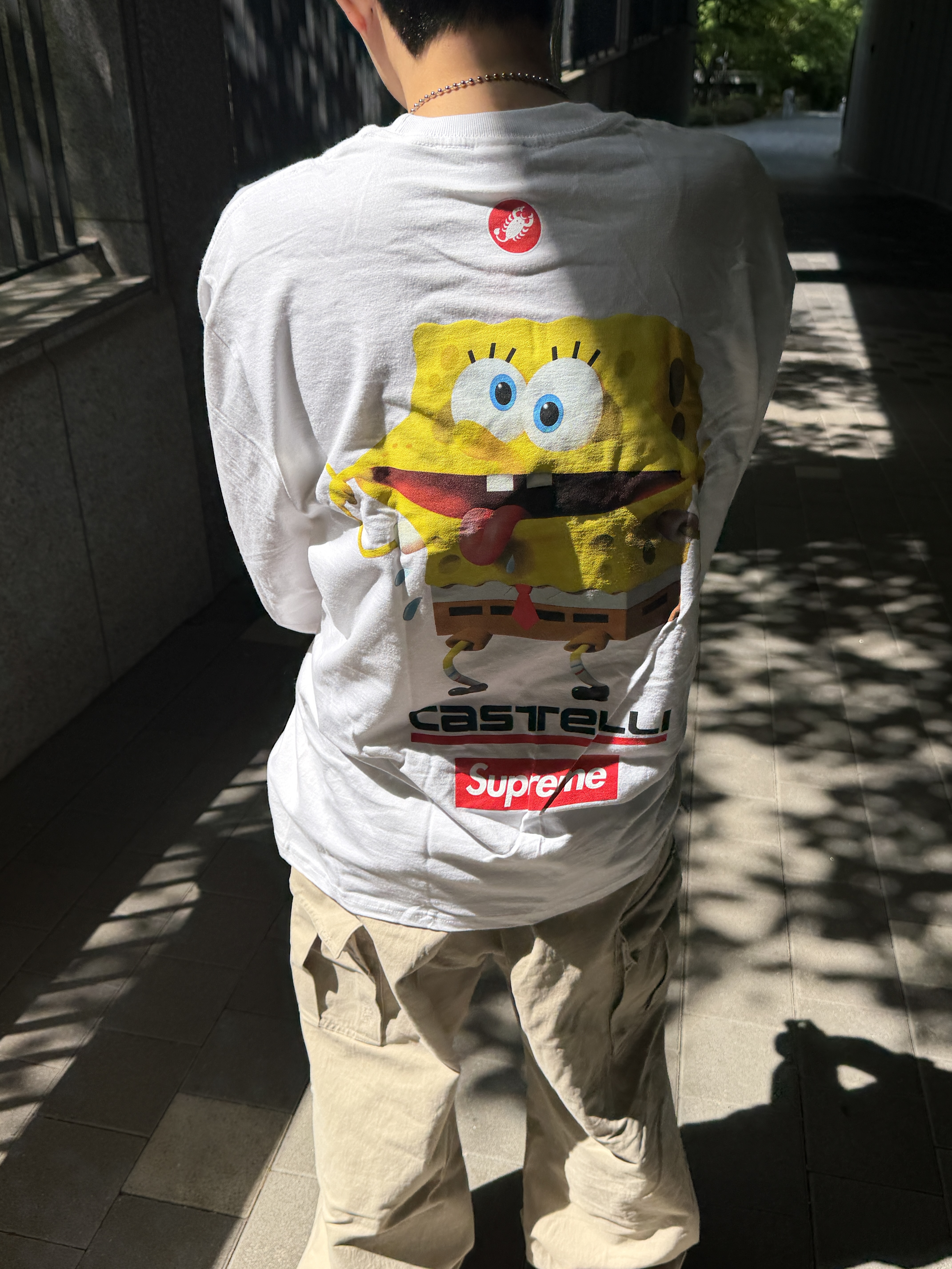 Supreme x SpongeBob SquarePants Castelli Racing L/S T-Shirt White - 25SS, Chrome Hearts 1 Ball Tiny CH Cross Pendant Silver 착용 스타일 - 4
