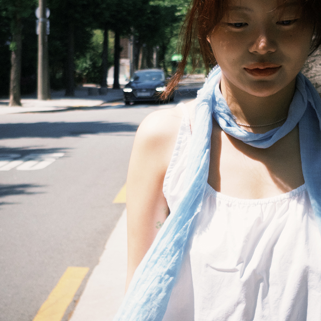 원사이즈핏츠올 빈티지 에어리 플레이드 스카프 라이트 블루(onesizefitsall Vintage Airy Plaid Scarf Light Blue) - 3