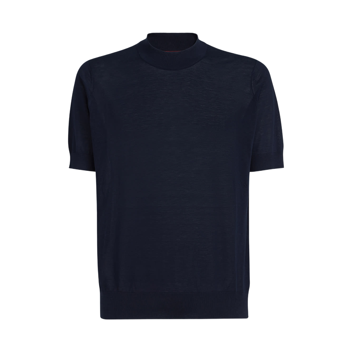 MNB805404-C2425 Brunello Cucinelli Lightweight Silk Cotton Knit T-Shirt with Mock Neck Navy Blue