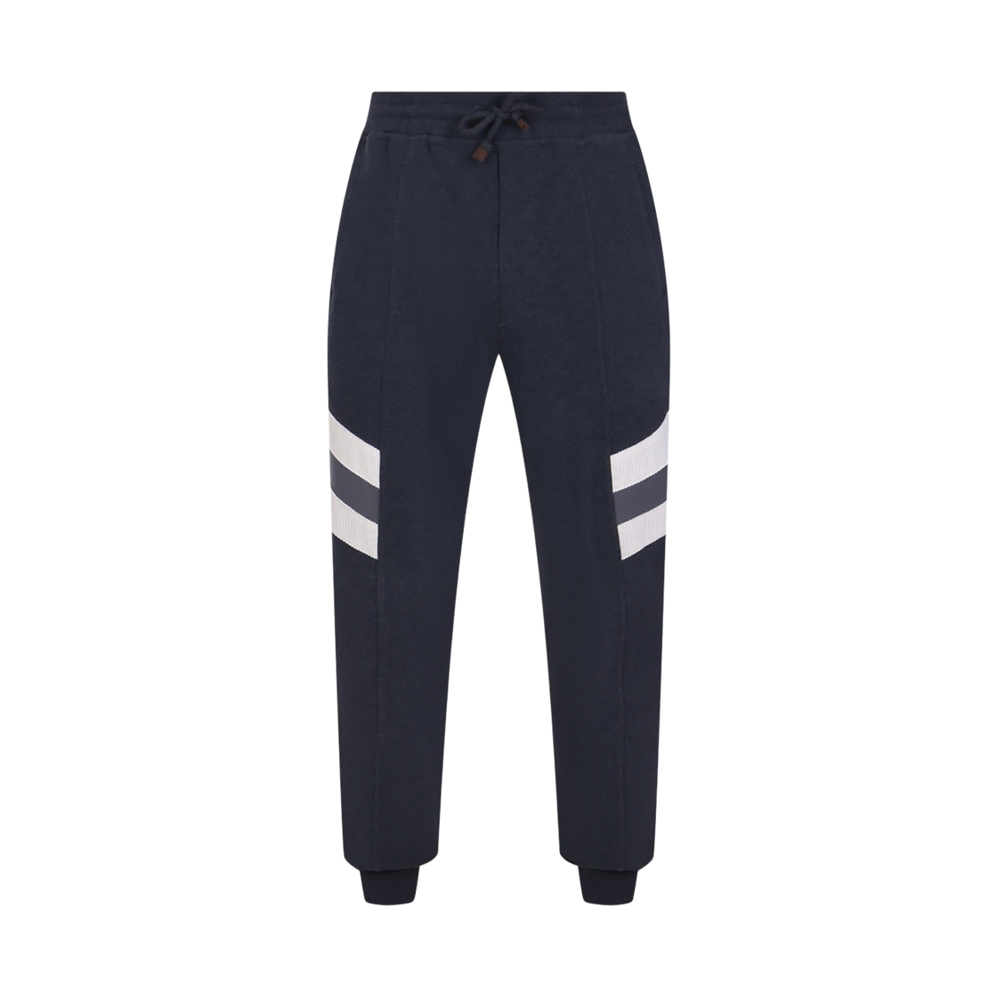 MTU143152G-CVP31 Brunello Cucinelli Cotton Jersey Trousers with Side Bands Charcoal