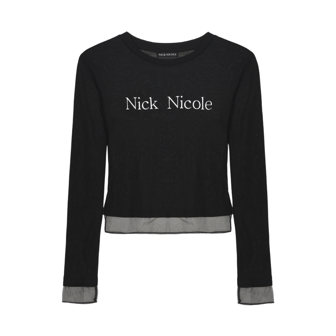 닉앤니콜 니콜 쉬어 레이어드 로고 슬리브 탑 블랙(NICK&NICOLE Nicole Sheer Layered Logo Sleeve Top Black) - 1
