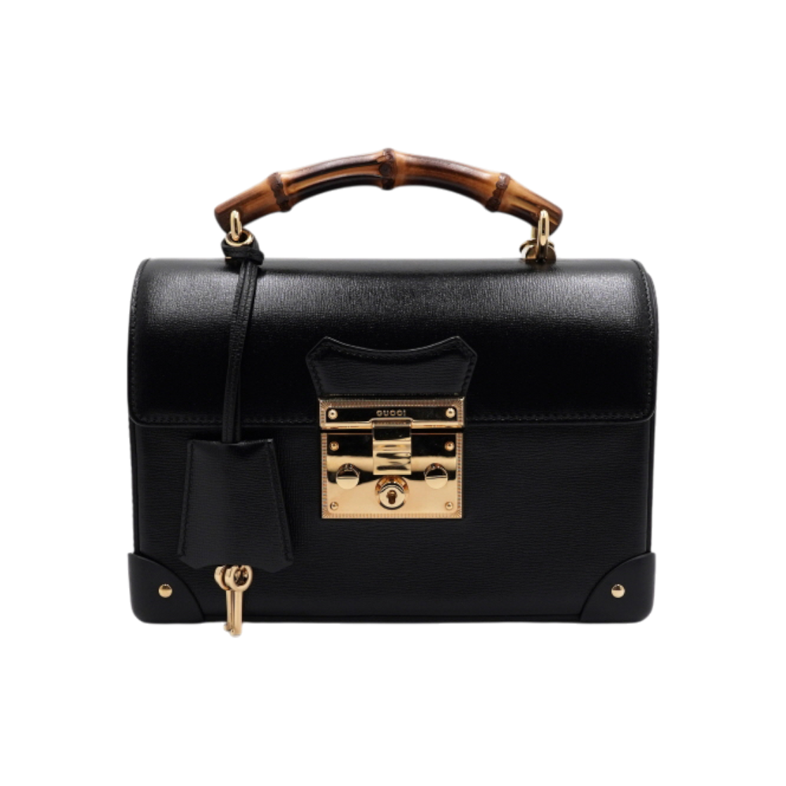 IT46WT6CRU4K Gucci 603221 Black Leather Bamboo Small Top Handle Tote Bag Gold Chain Shoulder Strap