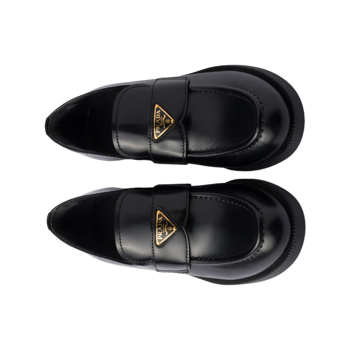 (W) 프라다 브러쉬드 레더 로퍼 블랙((W) Prada Brushed Leather Loafers Black) - 2