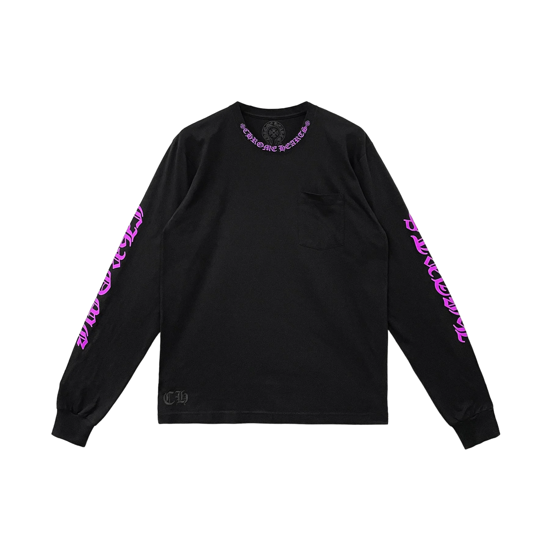 - Chrome Hearts Neck Script Logo Pocket Long Sleeve T-Shirt Black Purple