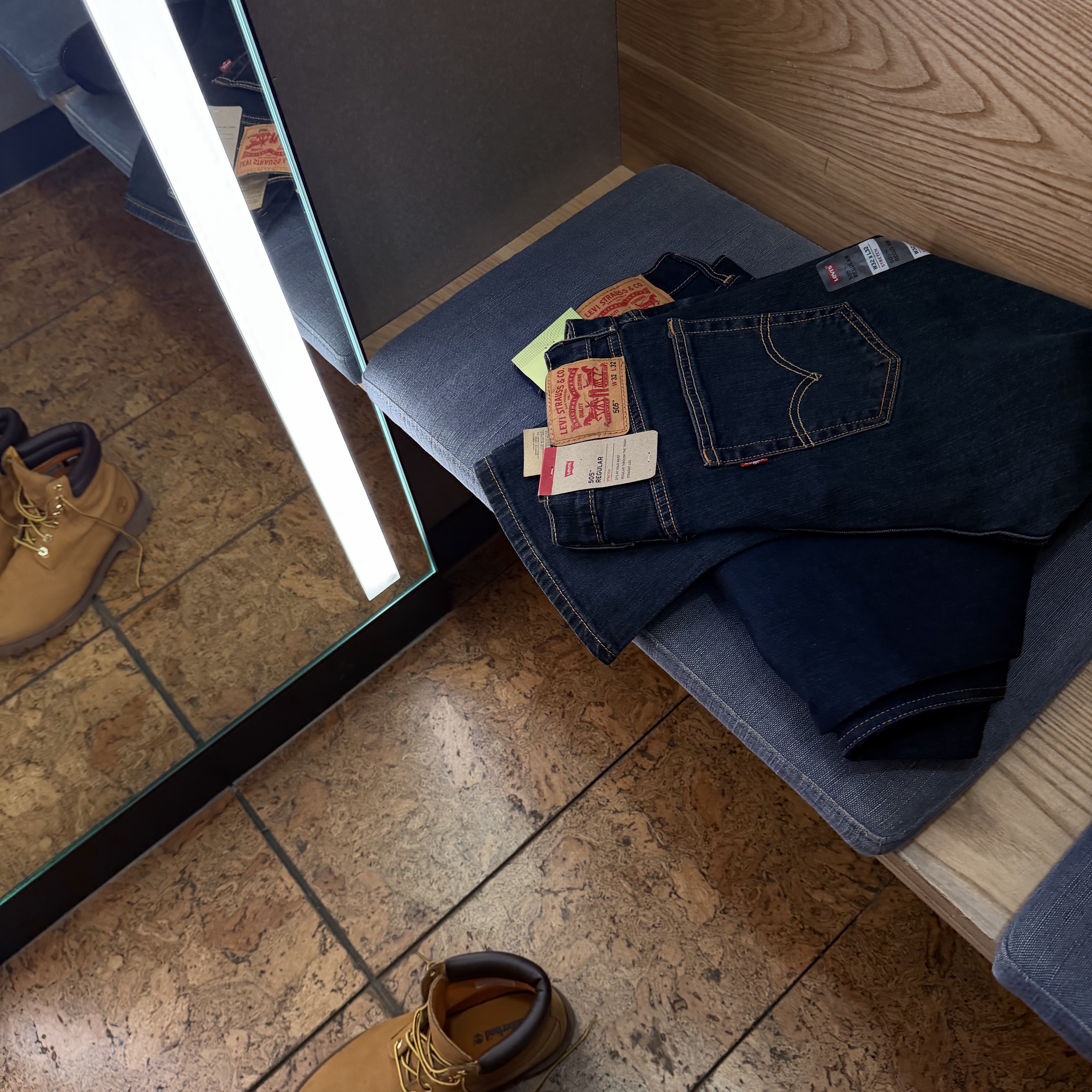 Levi's 505 Regular Fit Jeans Dark Indigo, Timberland Premium 6 inch Waterproof Boot Wheat Nubuck - Wide 착용 스타일 - 2