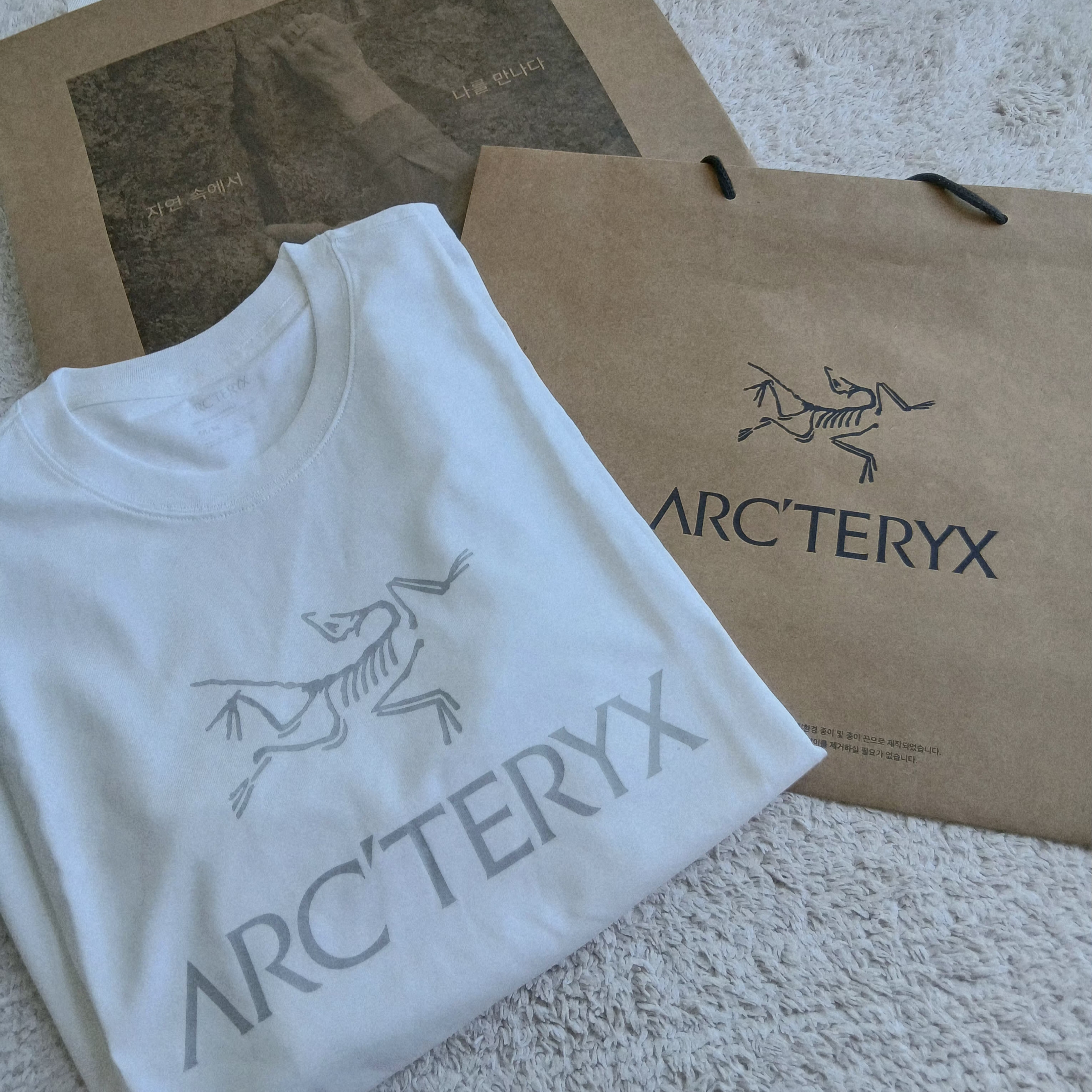 Arc'teryx Arc'word Logo SS T-Shirt White Light Solitude 착용 스타일 - 5