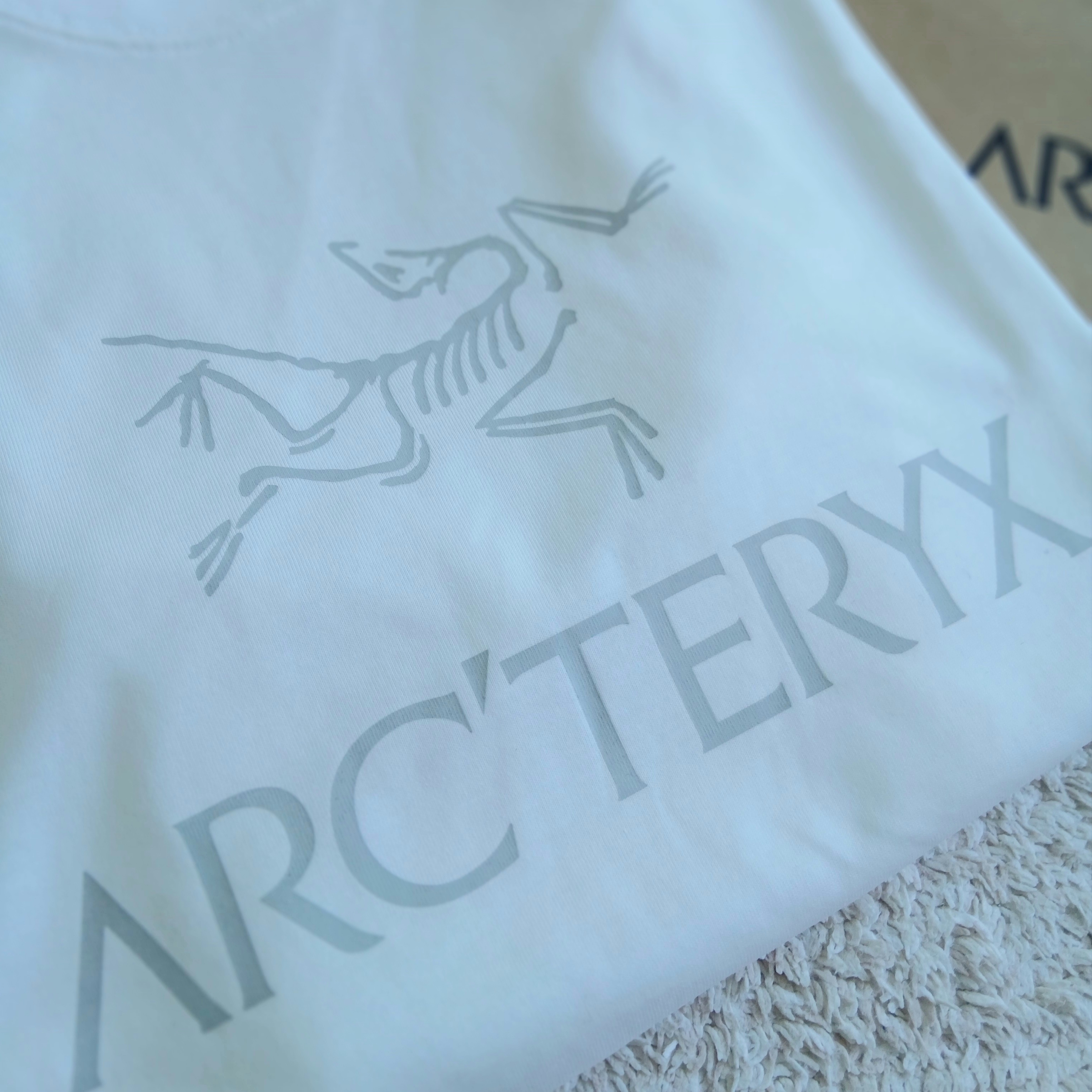 Arc'teryx Arc'word Logo SS T-Shirt White Light Solitude 착용 스타일 - 4