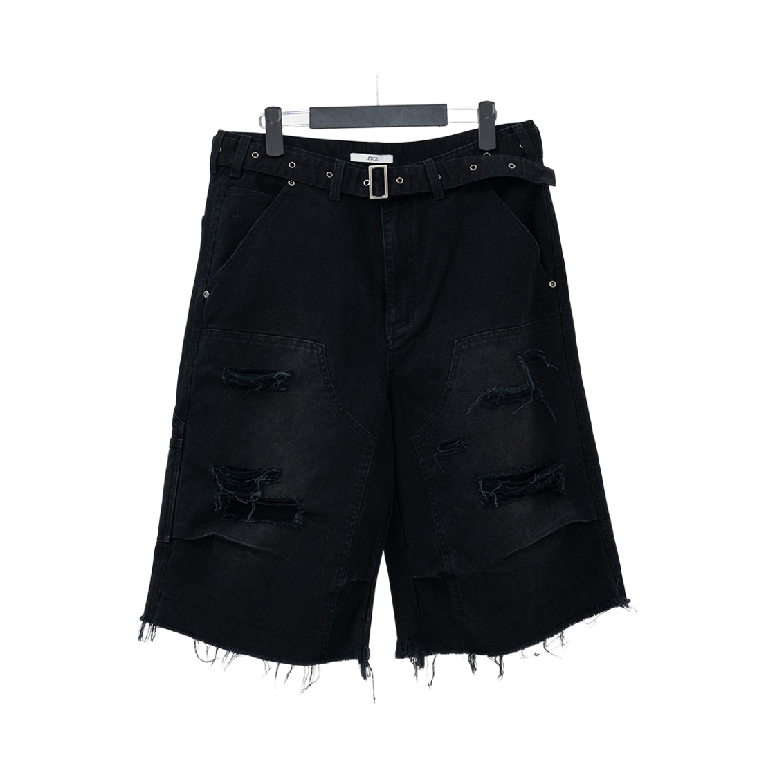이티씨이 벨티드 더블 니 쇼츠 블랙(ETCE Belted Double Knee Shorts Black)