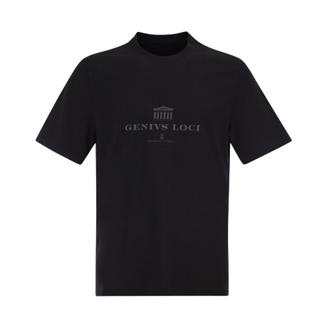 M0B138520-CKP88 Brunello Cucinelli Cotton Jersey Crewneck T-Shirt with Print Black