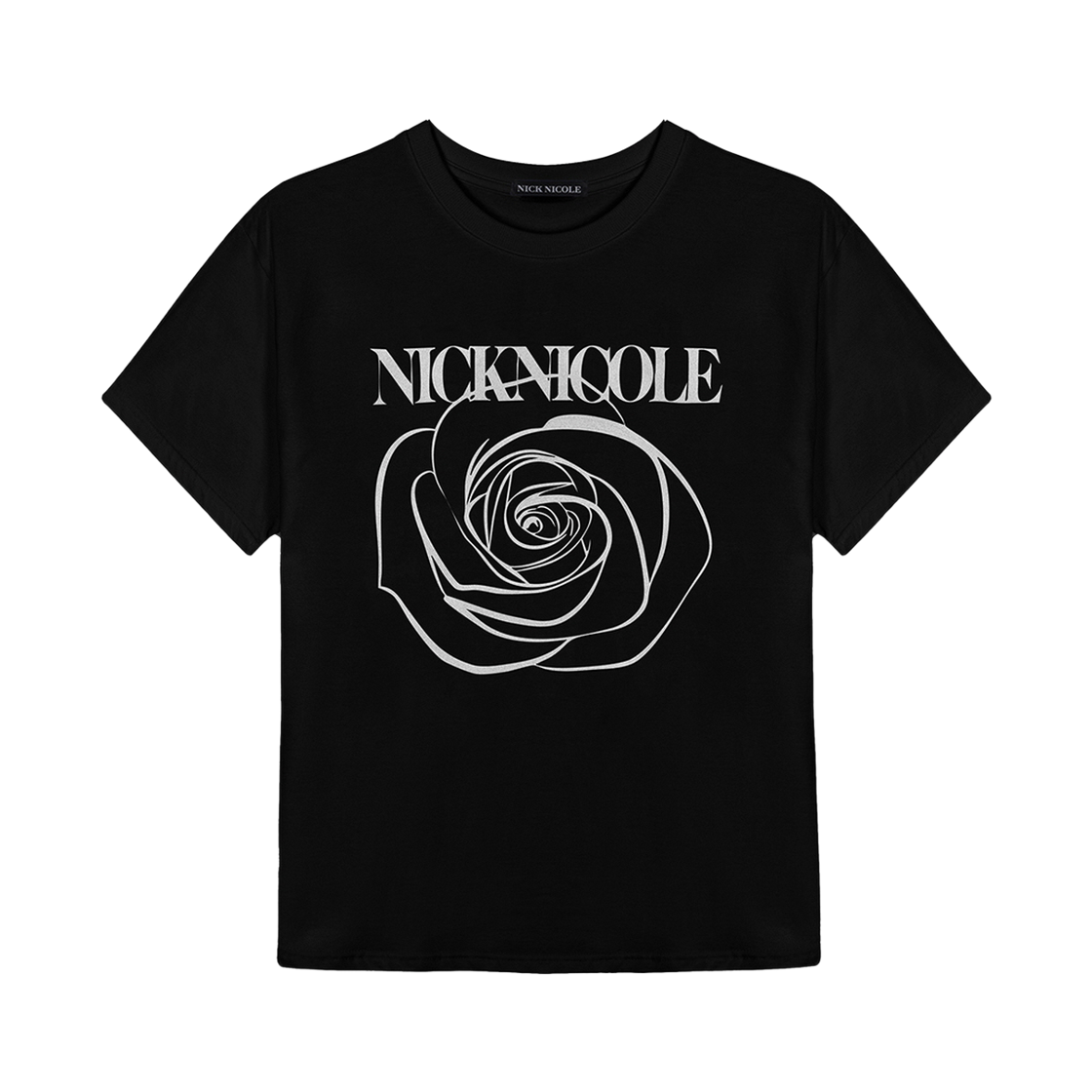 N_SS NICK&NICOLE Big Rose Sleeve Top Black Silver