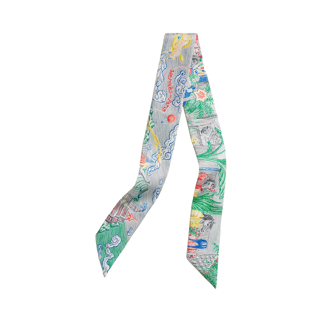 H064103S08 (W) Hermes City Of Light Scarf Twilly Silk & Vert Gris Multicolore