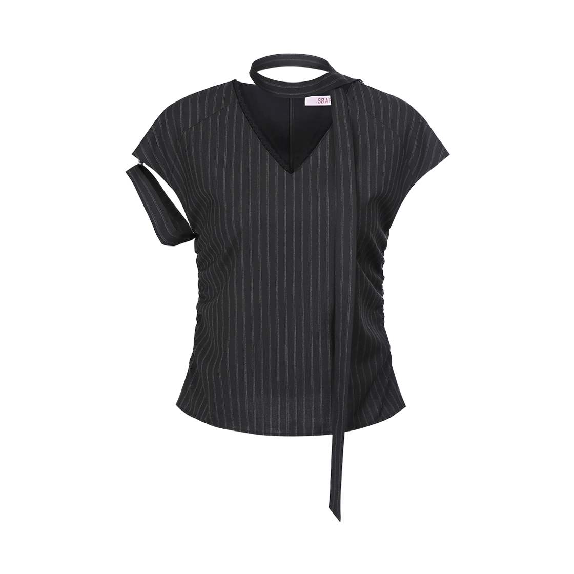 쇠아 스트라이프 슬릿 레이스 블라우스 블랙(SØAR Stripe Slit Race Blouse Black) - 1