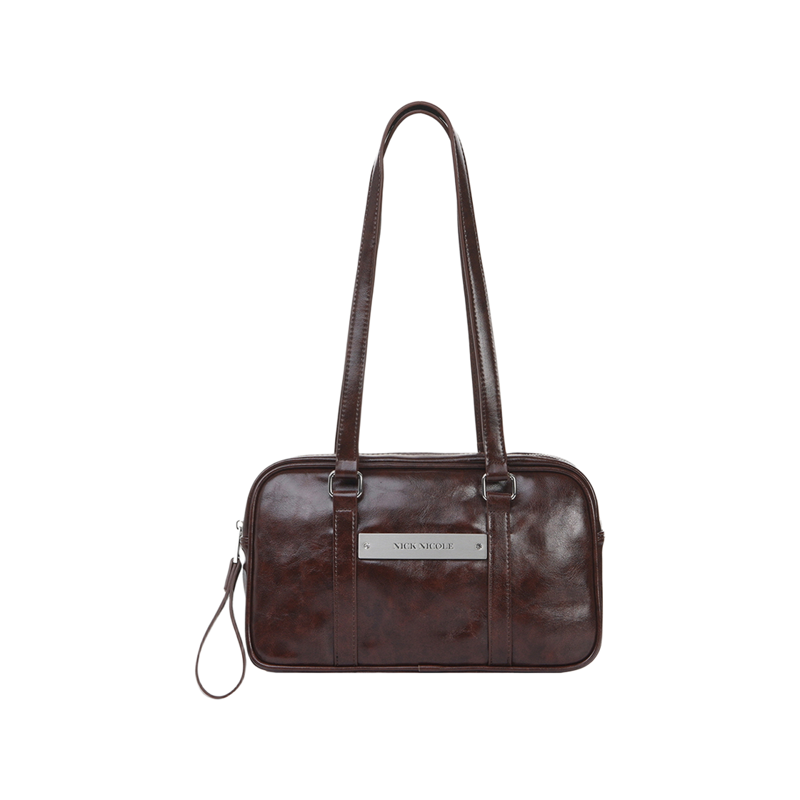 N_SS NICK&NICOLE Crystal Leather Mini Boston Bag Red Brown