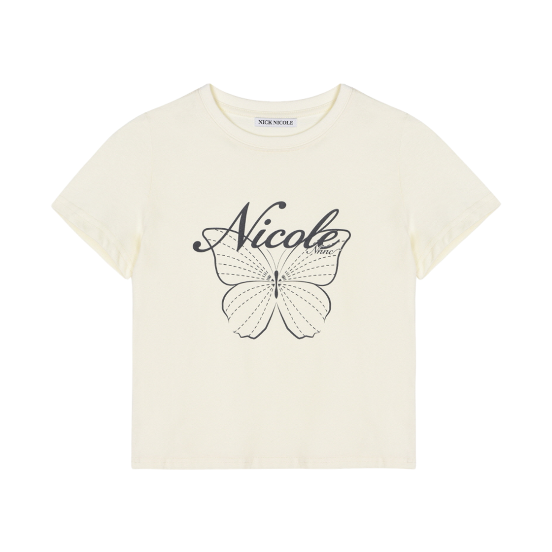 닉앤니콜 니콜 버터플라이 슬림 탑 크림 차콜(NICK&NICOLE Nicole Butterfly Slim Top Cream Charcoal)