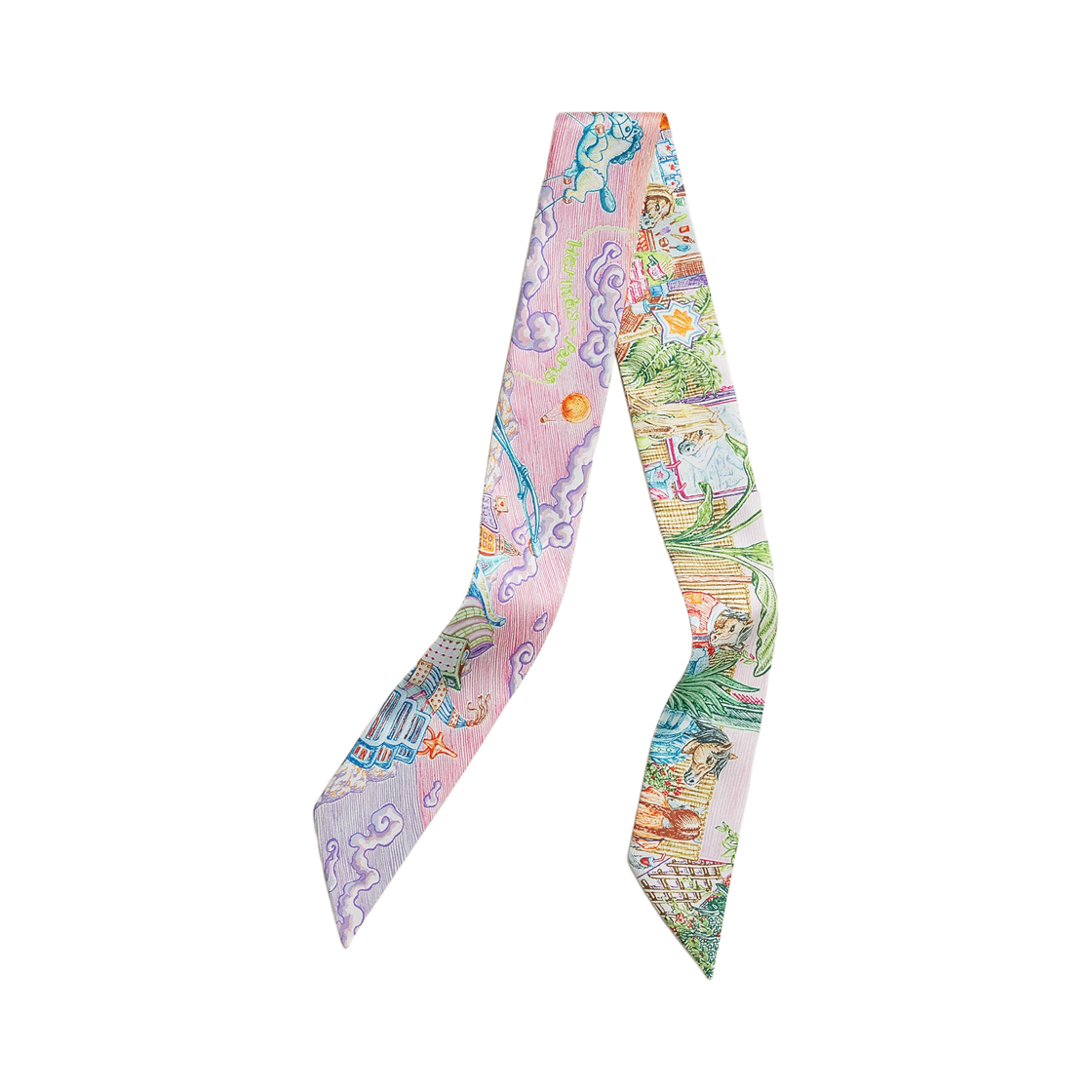 H064103S09 (W) Hermes City Of Light Scarf Twilly Silk & Rose Violet Multicolore